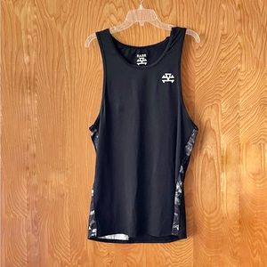 RARR Clothing performance logo tank top, black with gray floral inserts, large
